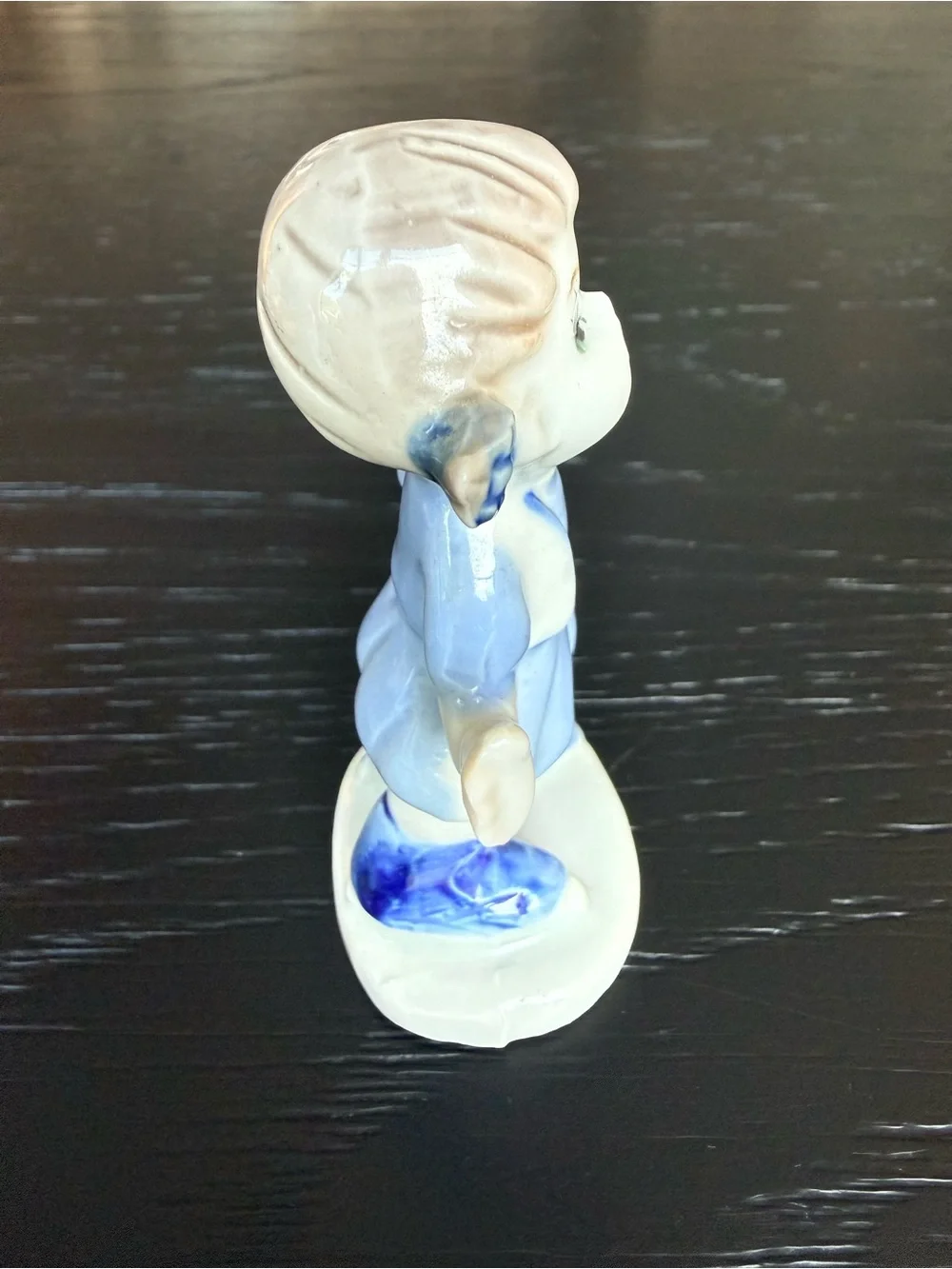 Vintage Hand-Painted Porcelain Girl, Blue Skates, Pigtails Made in Taiwan 4”